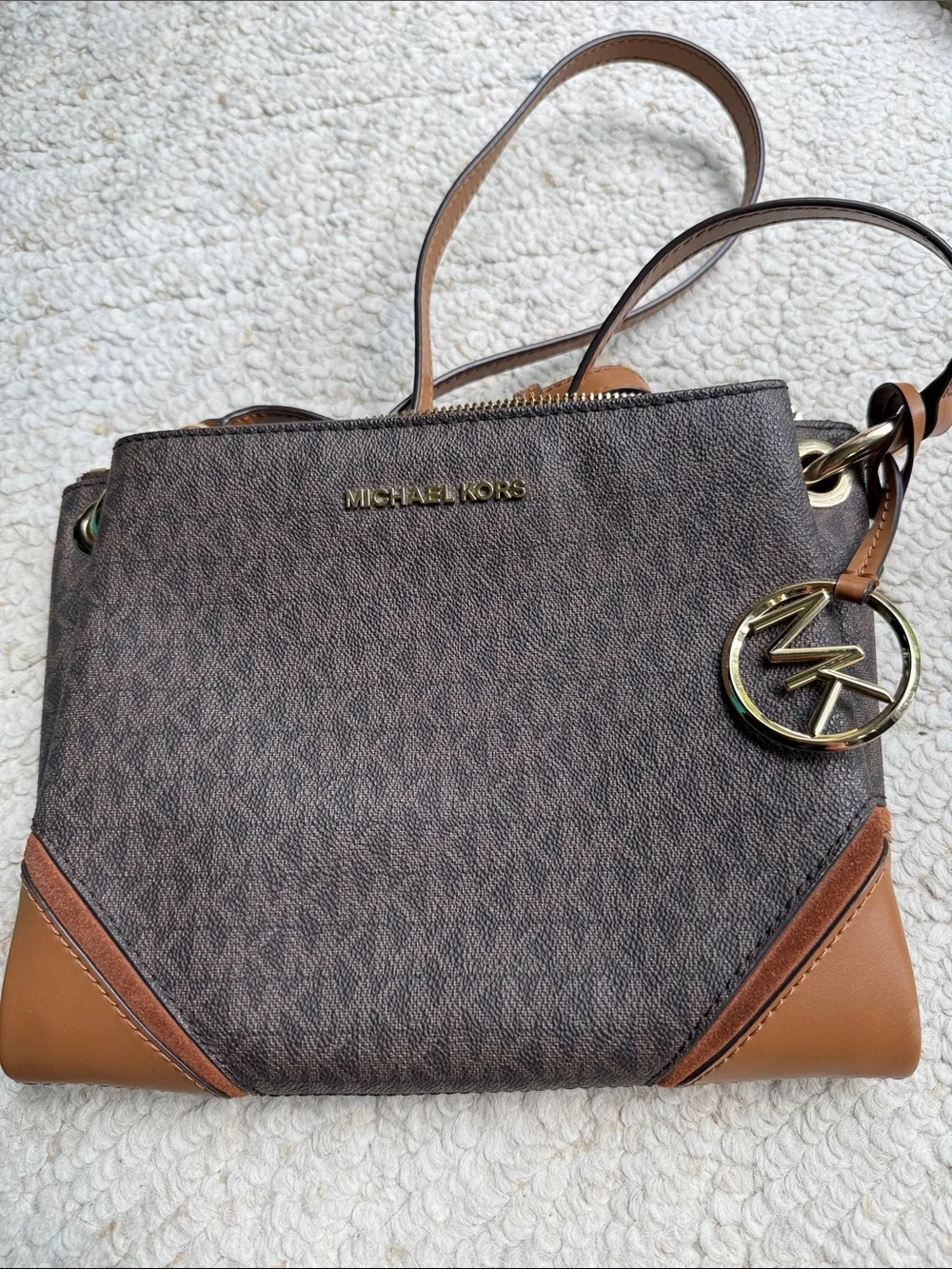 Michael Kors Brown and Tan Logo-Print Shoulder Bag